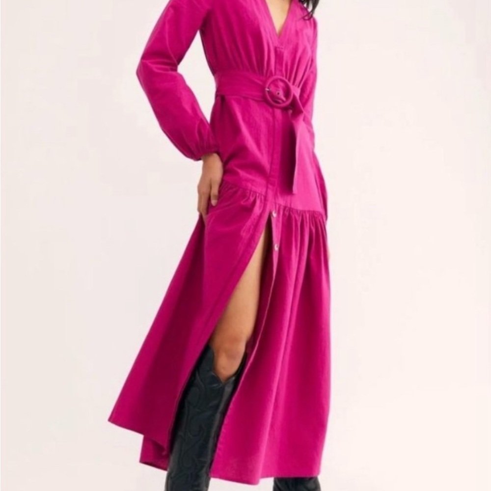 Free People Fuchsia Belted Maxi Dress